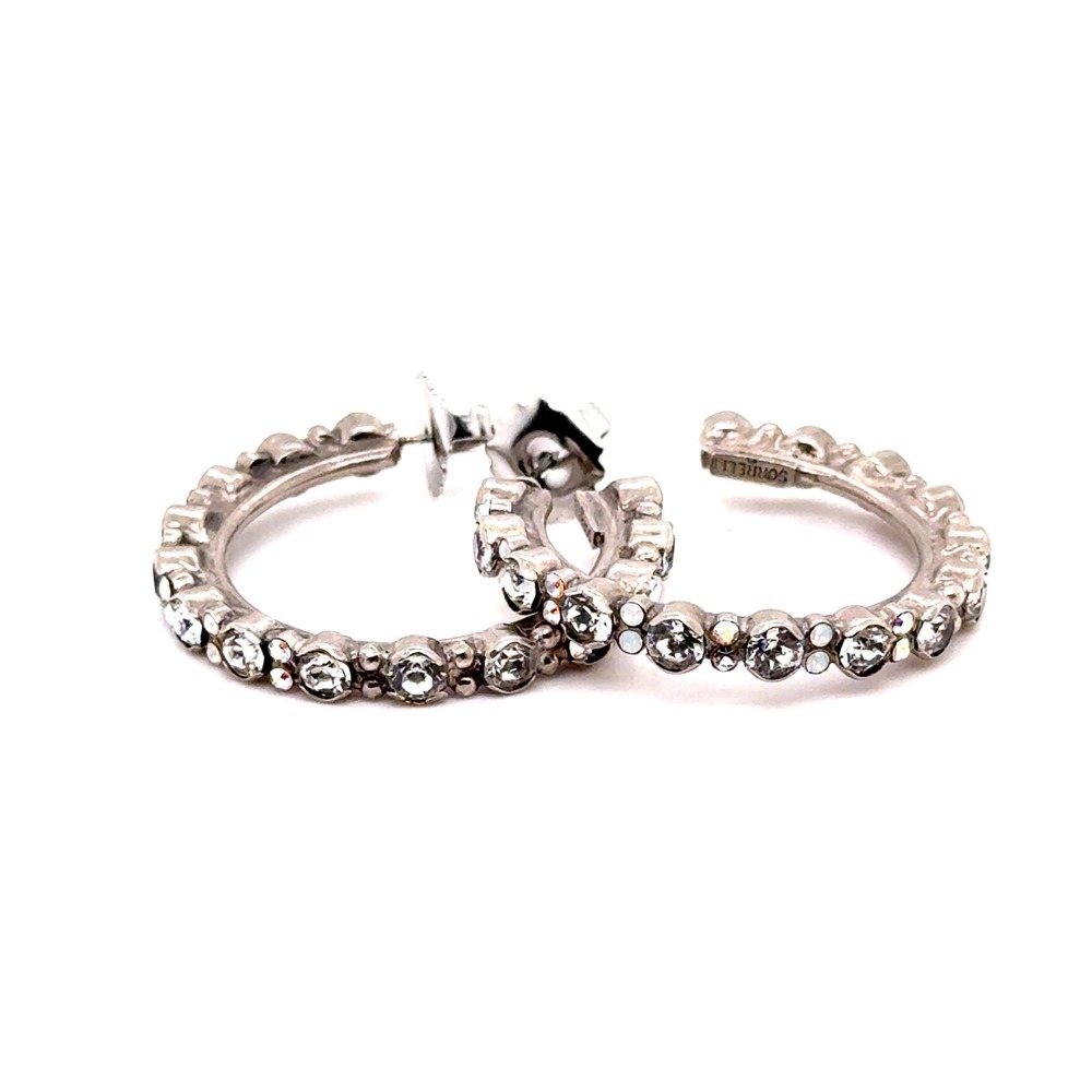 Sorrelli Crystal Hoop Earrings Silver Tone Aurora Borealis C-Hoop Post Backs